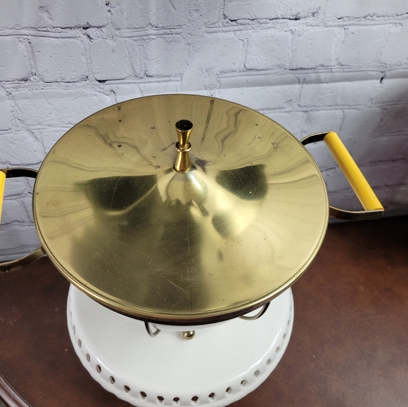 Rare Fire King Serving Bowl with Brass Lid & Tureen Style Warming Stand - Picture 8 of 12